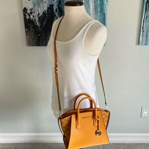 Michael Kors Avril Small Signature PVC Top Zip Satchel Crossbody Bag